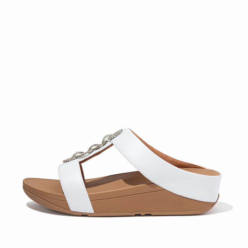 FitFlop Fino Faux Leder Weiß - FitFlop Pantoletten Damen Schweiz [VZXP-40692]